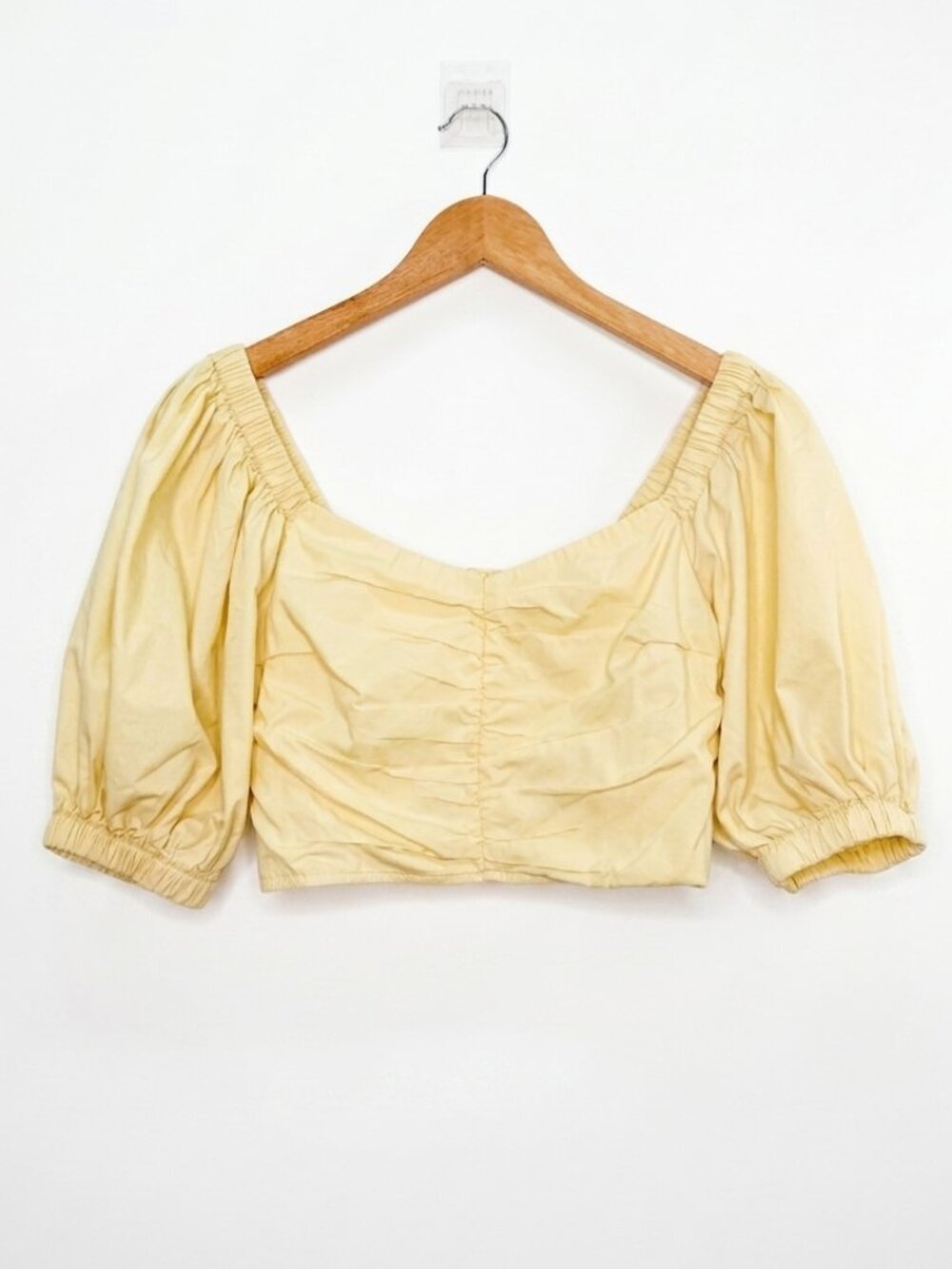 Abercrombie & Fitch Yellow Ruched Puff Sleeve Crop Top